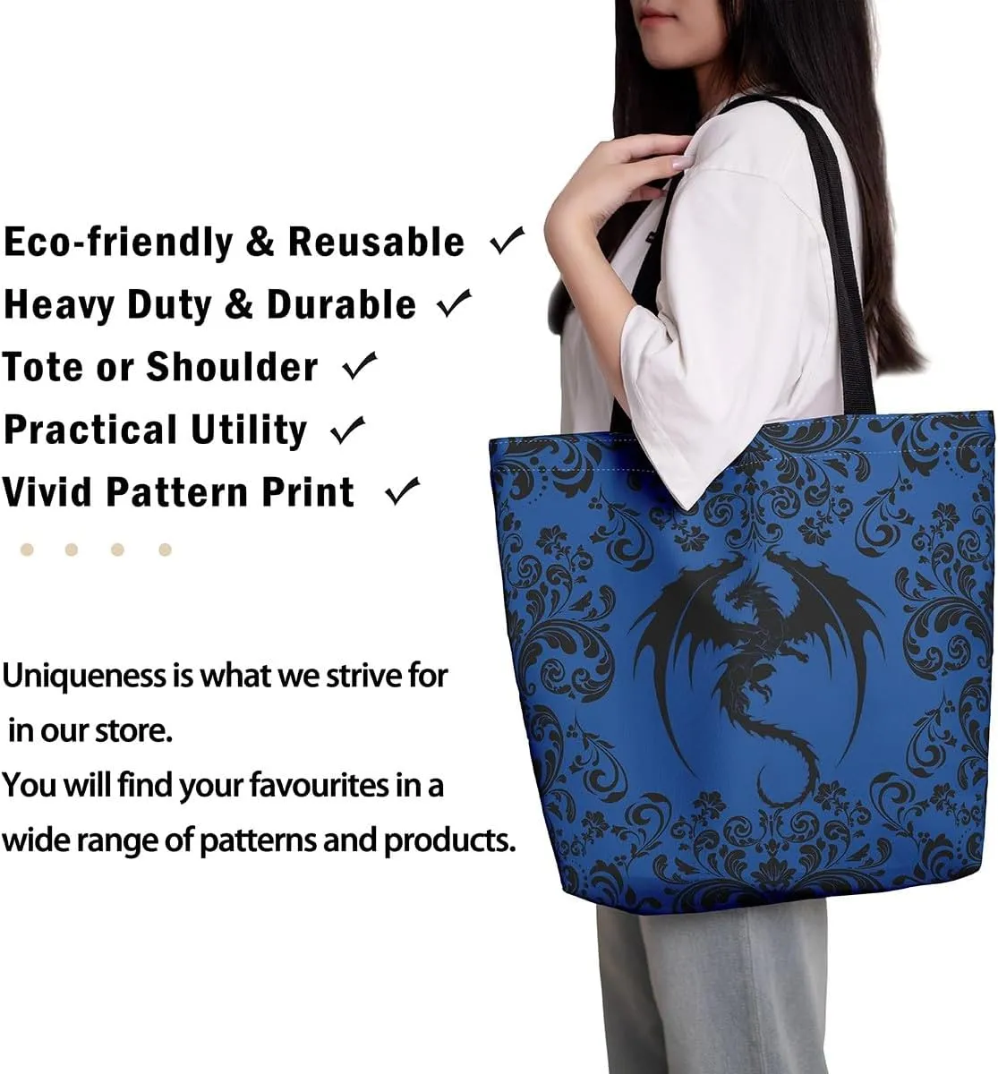 Gothic Damask Tote Bag Victorian Floral Reusable Grocery Bag Bohemian Exotic Shopping Handbag Flower Shoulder Bag