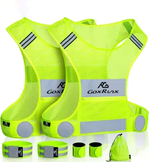 GoxRunx 2 Pack Reflective Vest Running Gear Ultralight Runner Safety Vest Armbands & Bag