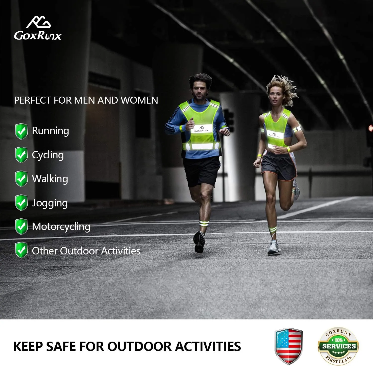 GoxRunx 2 Pack Reflective Vest Running Gear Ultralight Runner Safety Vest Armbands & Bag