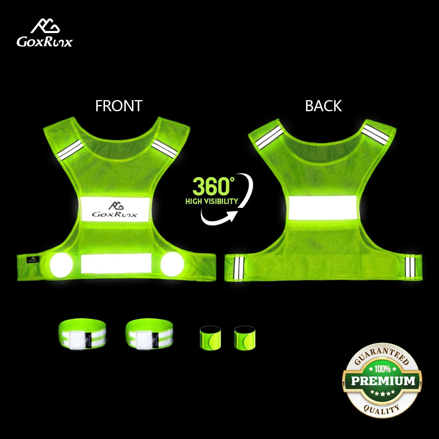 GoxRunx 2 Pack Reflective Vest Running Gear Ultralight Runner Safety Vest Armbands & Bag