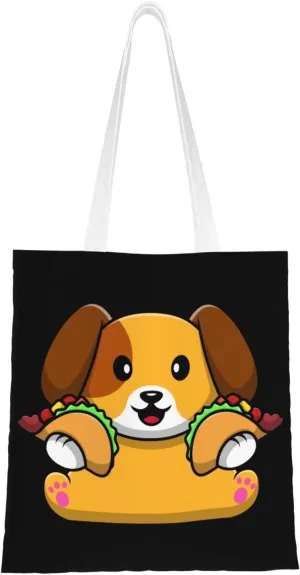 Greedy Puppy Tote Bag for Women Canvas Shopping Bags Reusable Large Capacity Casual Shoulder Handbags Grocery Bags DIY Gift Bags