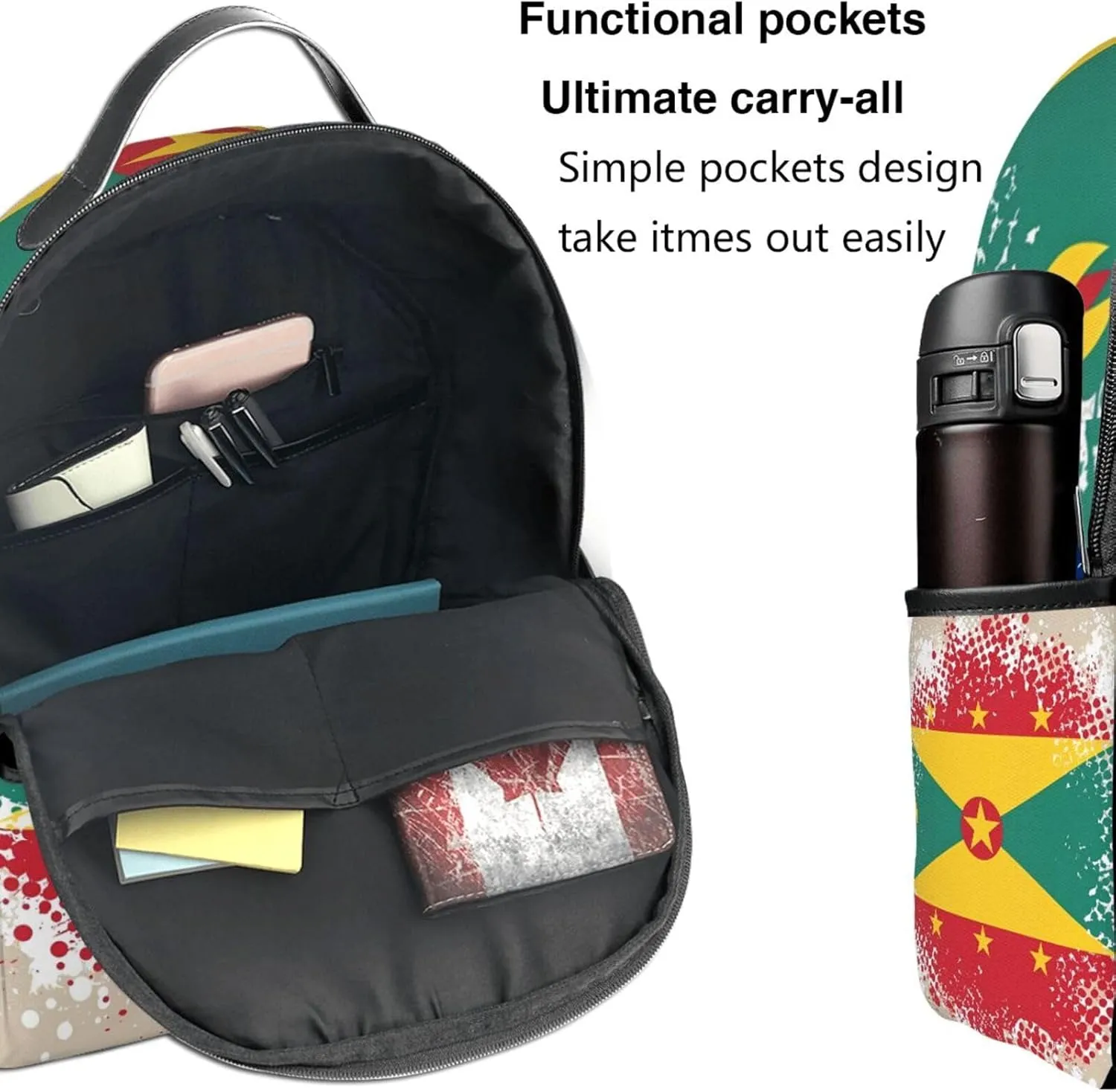 Grenada Flag Casual Backpacks Laptop Backpack Carry-on Daypack Sports Travel Rucksack Lightweight Working Bag for Outdoor Hiking Cycling Walking