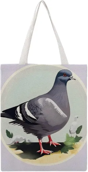 Grey Pigeon Print Handbags Portable Shoulder Bag Canvas Tote Bag Unisex for Work Hiking Gym Gift