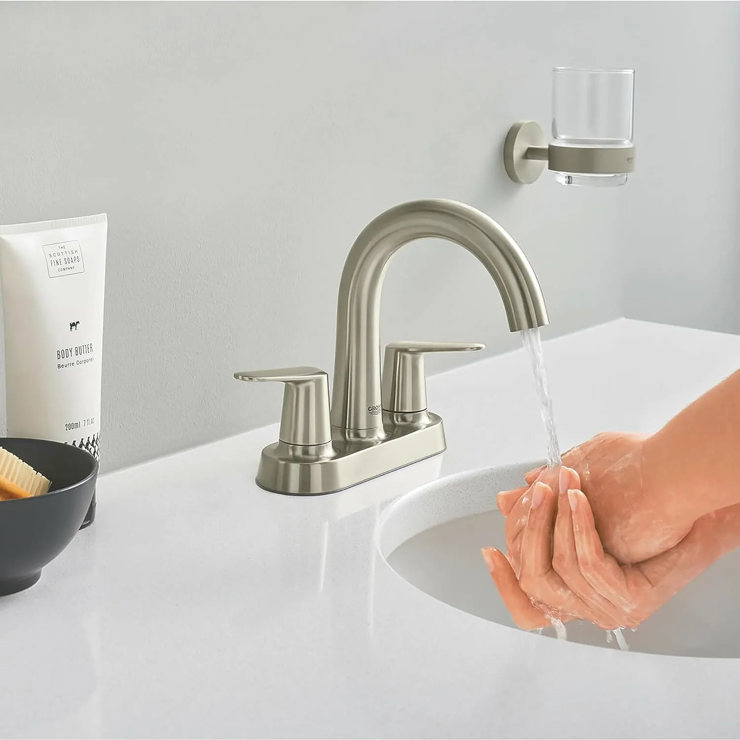GROHE 20582EN0 Veletto Two-Handle 4-Inch Centerset Bathroom Faucet, 1.2 GPM, Brushed Nickel