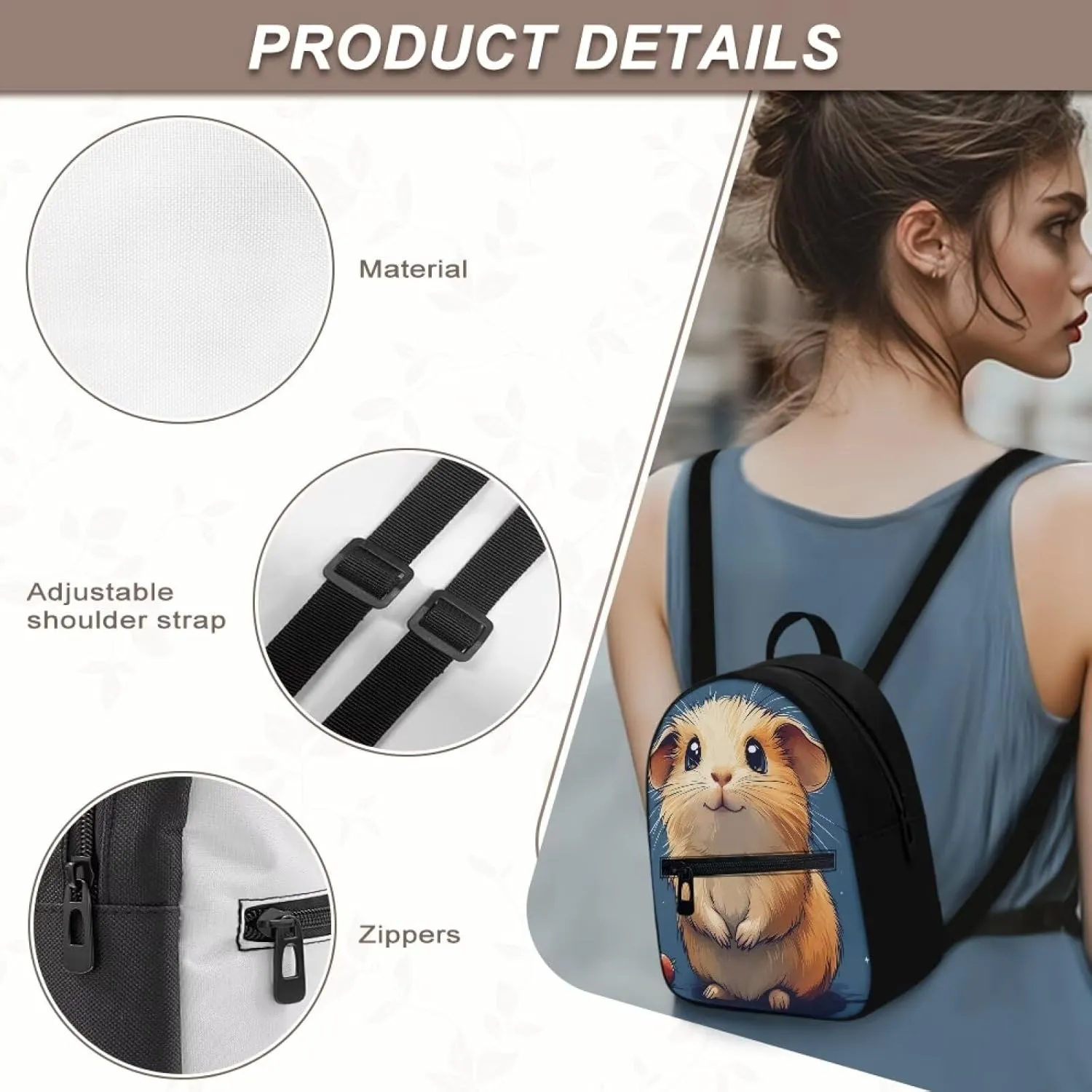 Guinea Pig Mini Backpack for Women, Durable Shoulder Bag, Small Rucksack Purse for Essentials Lightweight