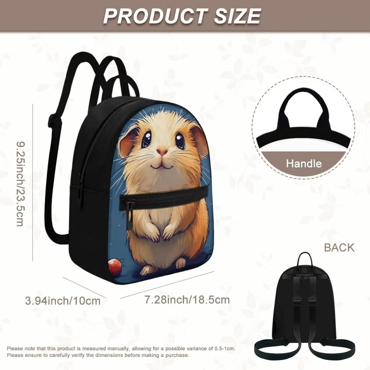 Guinea Pig Mini Backpack for Women, Durable Shoulder Bag, Small Rucksack Purse for Essentials Lightweight