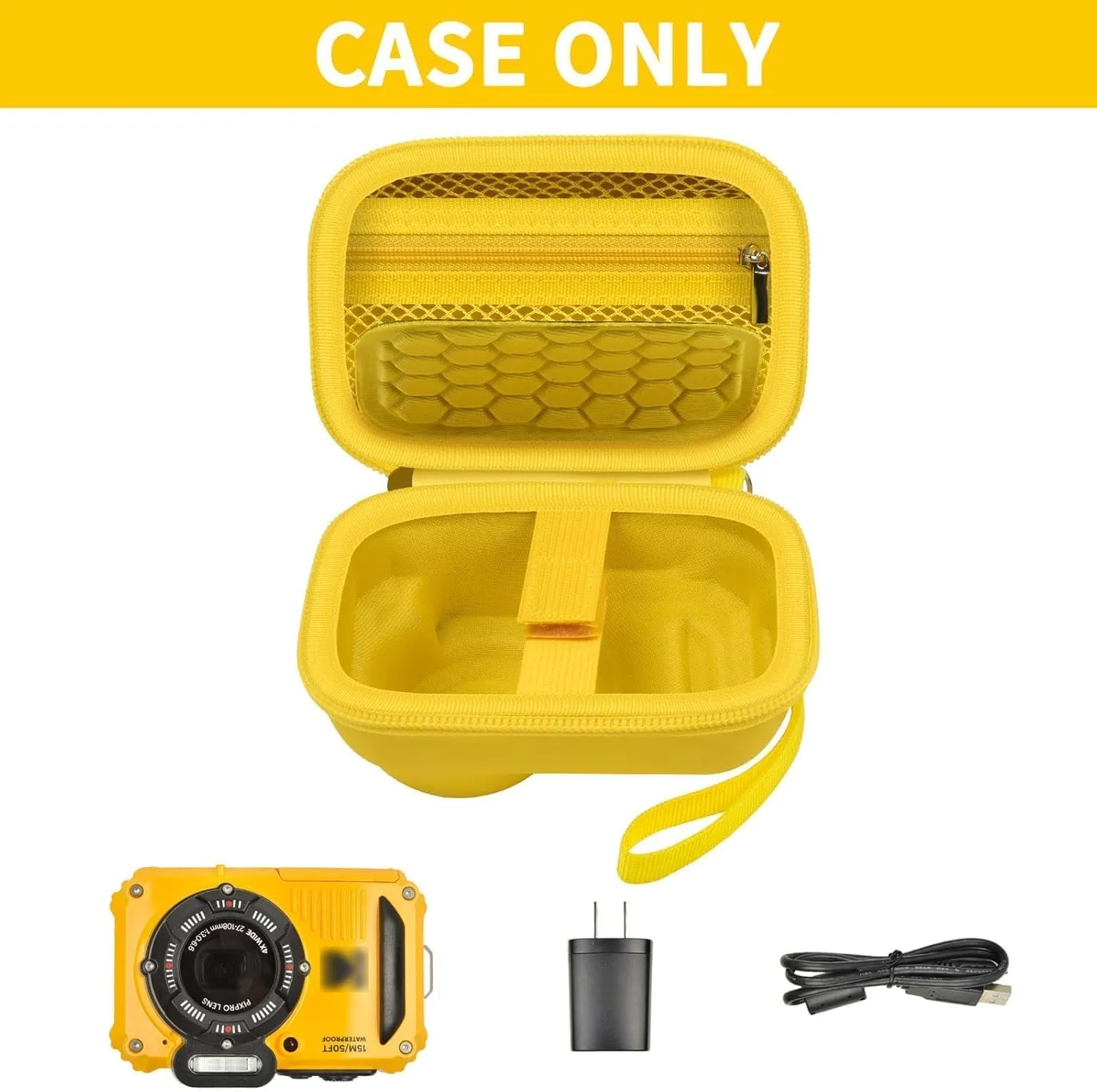 GWCASE Case Compatible with PIXPRO WPZ2 Rugged Digital Camera, Travel Storage Protective Holder for Point and Shoot Digital Cameras, SD Card, Batteries Accessories- Yellow (Box Only)