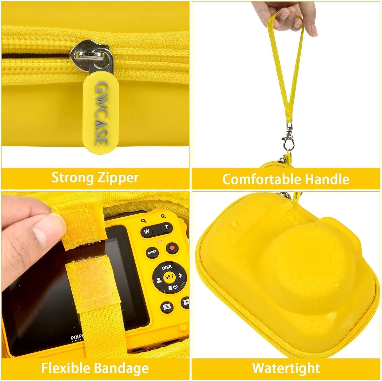 GWCASE Case Compatible with PIXPRO WPZ2 Rugged Digital Camera, Travel Storage Protective Holder for Point and Shoot Digital Cameras, SD Card, Batteries Accessories- Yellow (Box Only)