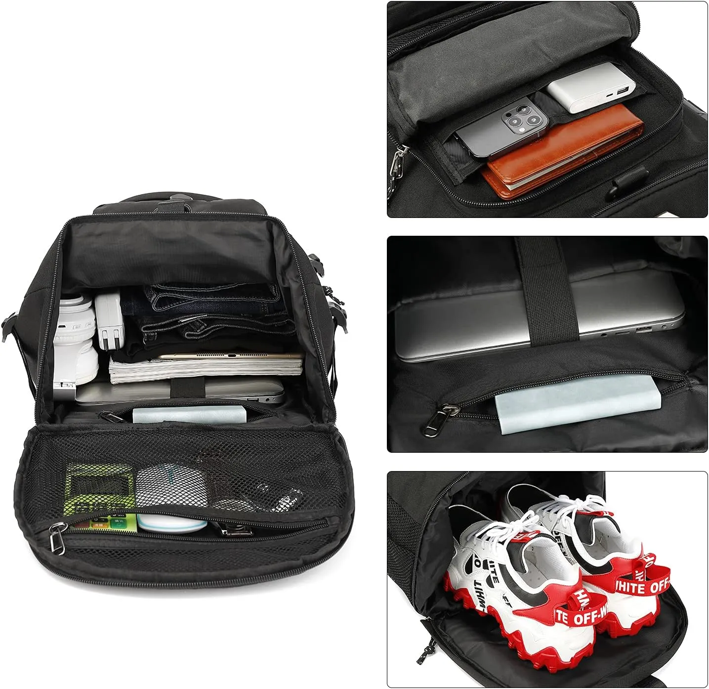 Gym Duffle Bag Backpack 4-Way Waterproof with Shoes Compartment for travel Sport Hiking laptop (Black)