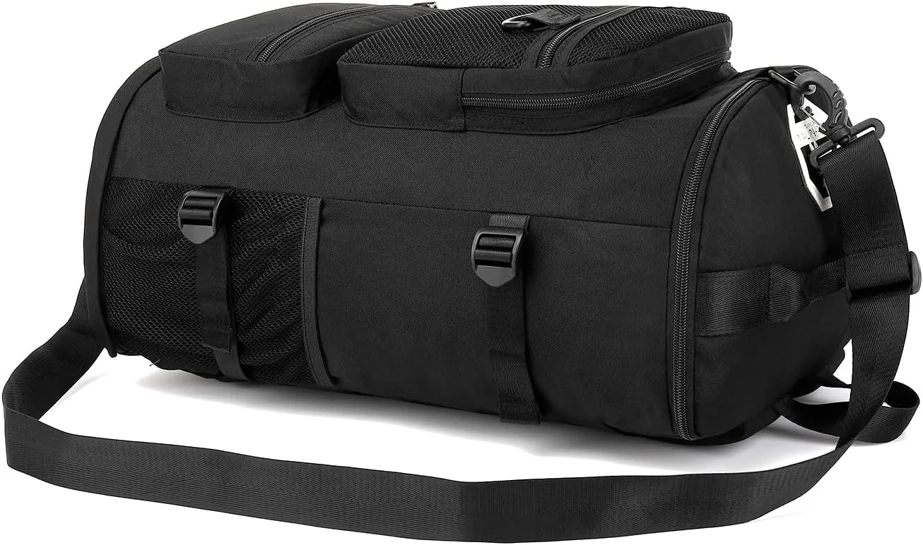 Gym Duffle Bag Backpack 4-Way Waterproof with Shoes Compartment for travel Sport Hiking laptop (Black)