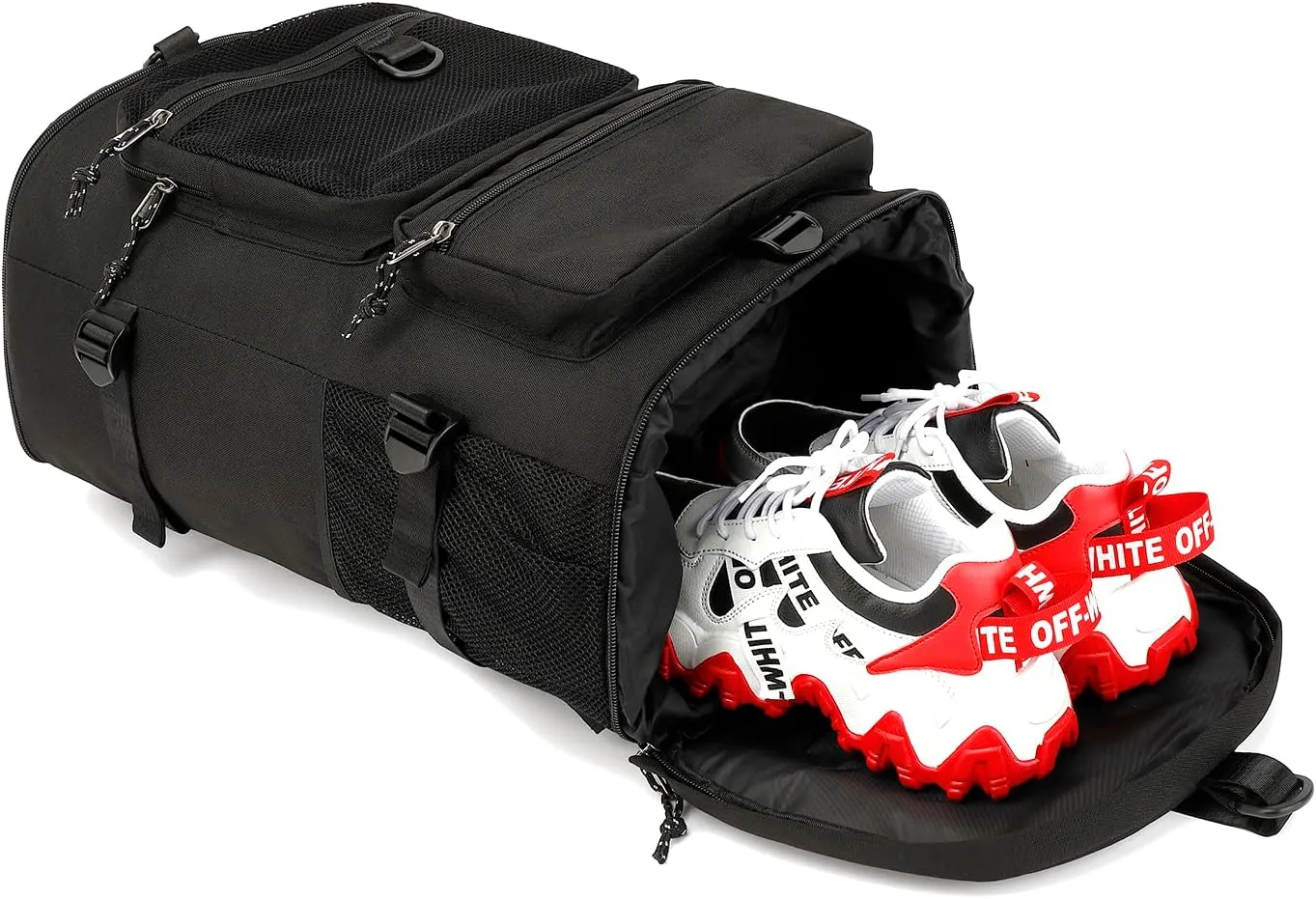 Gym Duffle Bag Backpack 4-Way Waterproof with Shoes Compartment for travel Sport Hiking laptop (Black)