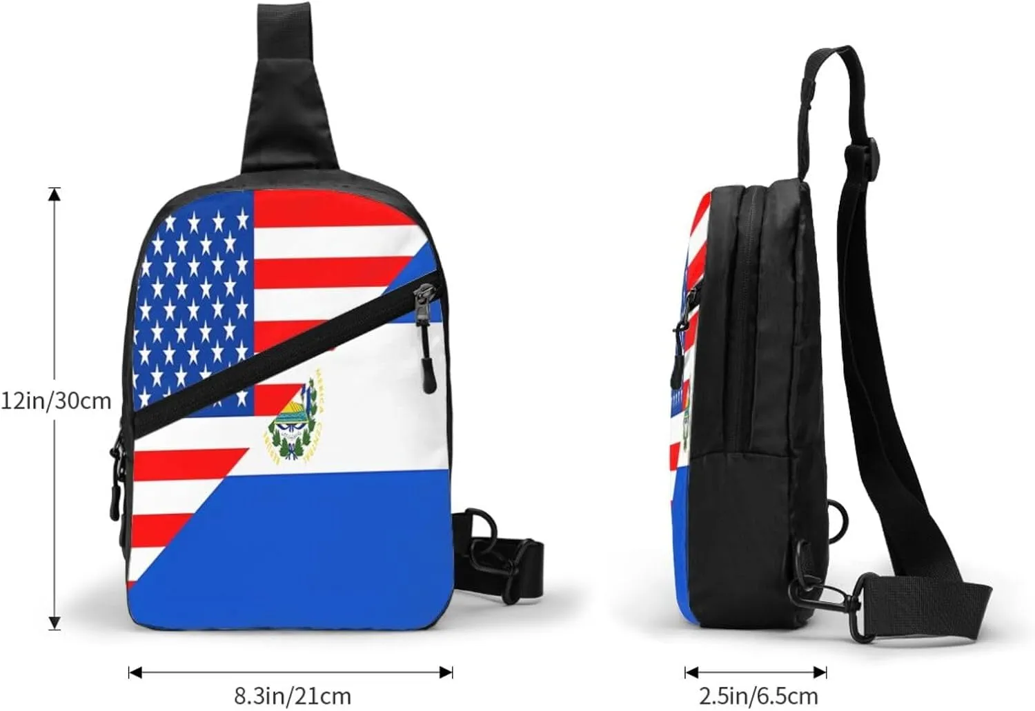 Half American El Salvador Flag Crossbody Bag Portable Sling Bags Foldable Chest Daypack Reusable Sports Shoulder Backpack Diagonally Casual Rucksack Travel Bag