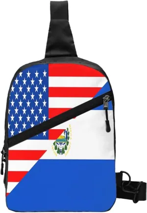 Half American El Salvador Flag Crossbody Bag Portable Sling Bags Foldable Chest Daypack Reusable Sports Shoulder Backpack Diagonally Casual Rucksack Travel Bag
