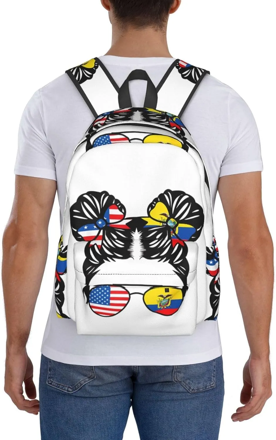 Half American Half Ecuadorian Woman Ecuador Flag Laptop Commuter Backpack Shoulder Bag Casual Back Pack Daypack Bags With Side Pockets For Work Travel Daily Use