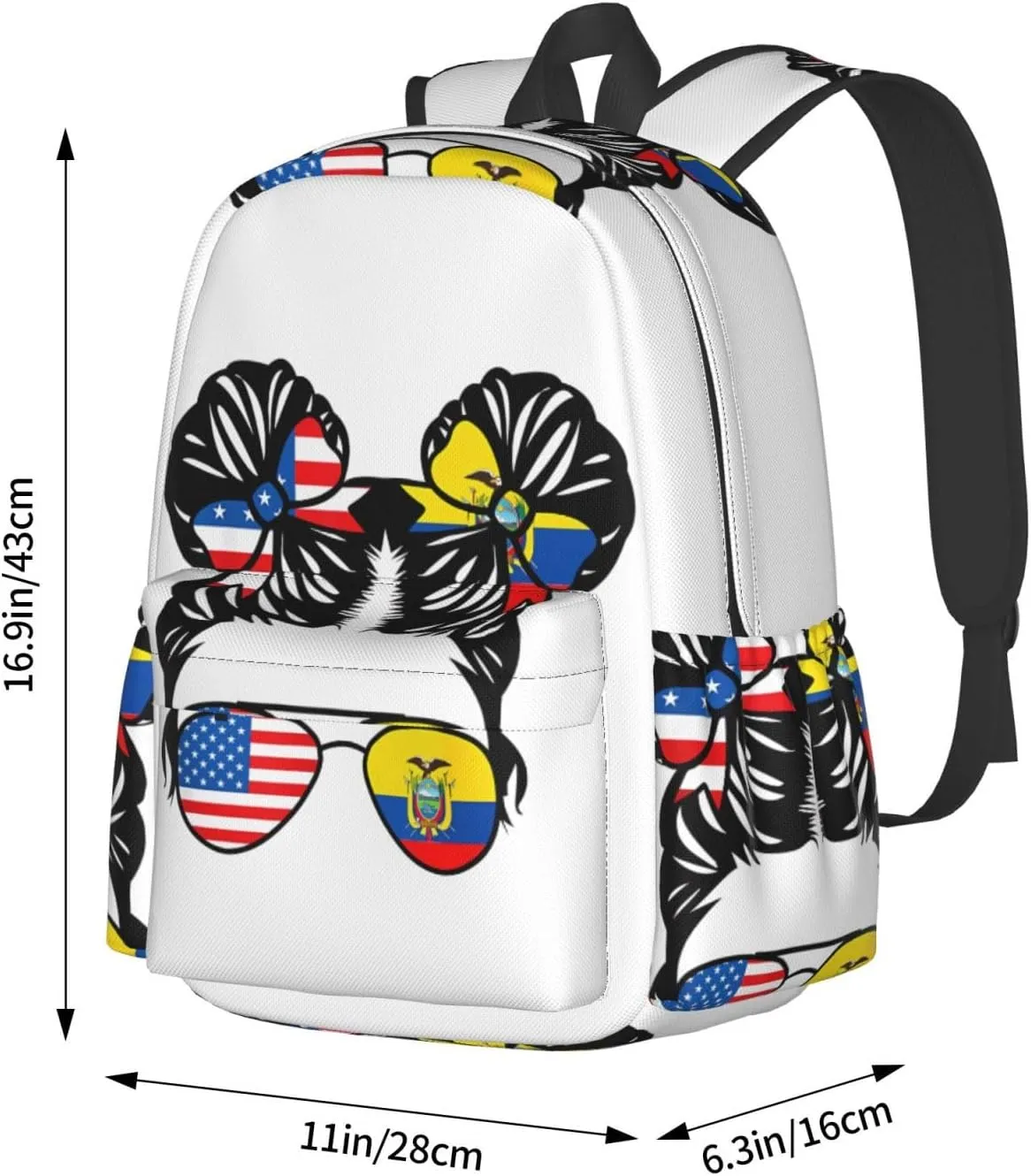 Half American Half Ecuadorian Woman Ecuador Flag Laptop Commuter Backpack Shoulder Bag Casual Back Pack Daypack Bags With Side Pockets For Work Travel Daily Use