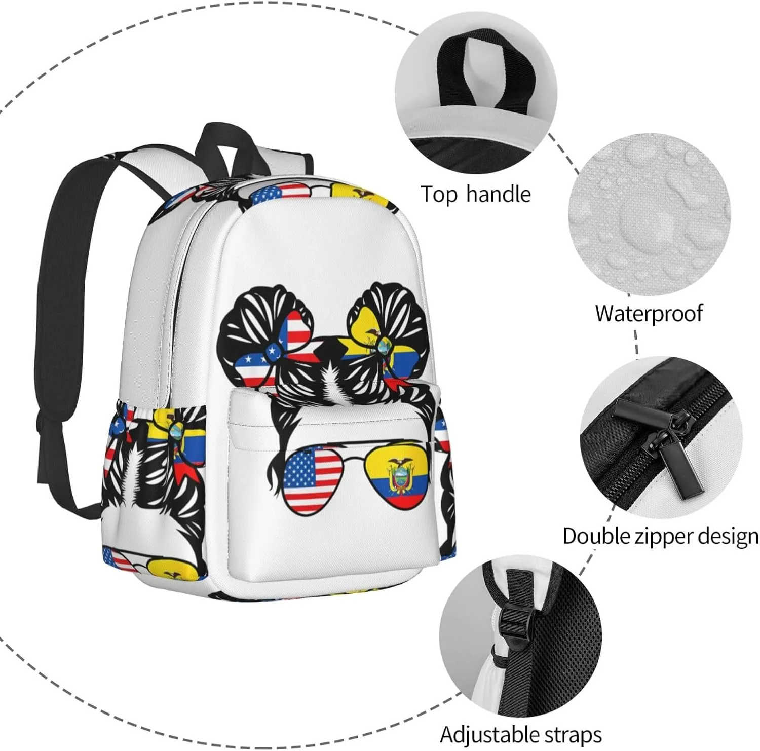 Half American Half Ecuadorian Woman Ecuador Flag Laptop Commuter Backpack Shoulder Bag Casual Back Pack Daypack Bags With Side Pockets For Work Travel Daily Use