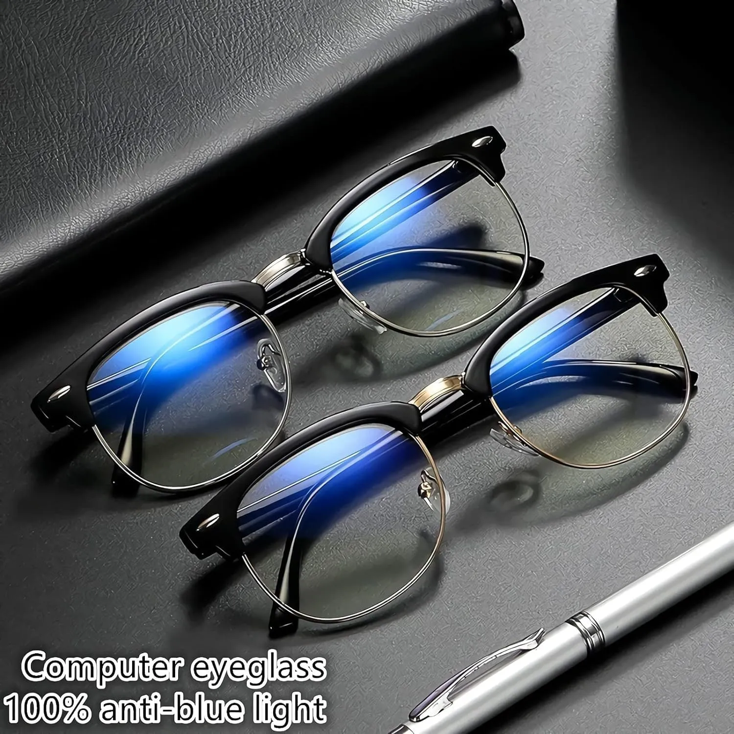 Half frame Retro Semi Rimless Clear Lens Glasses Blue Blocking Eyewear Men Women (4 Pack Reading 2.5 X)