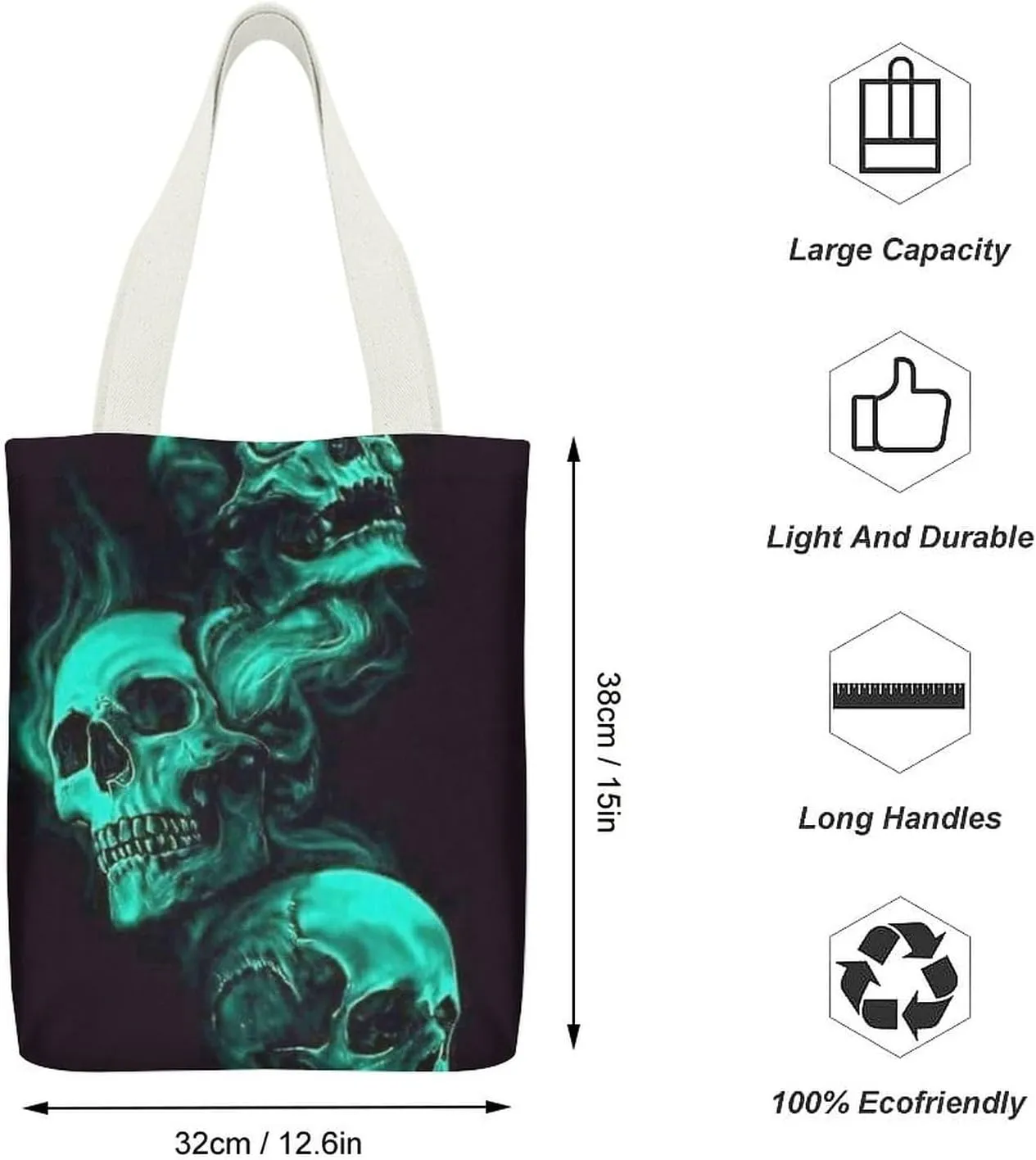 Halloween Decorations Black Cat Bat Pumpkin Skull Party Pattern Large Capacity Stylish Canvas Tote Bag