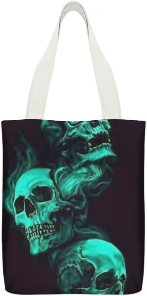 Halloween Decorations Black Cat Bat Pumpkin Skull Party Pattern Large Capacity Stylish Canvas Tote Bag