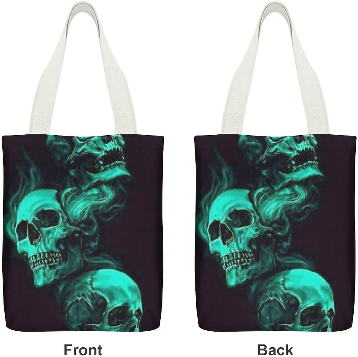 Halloween Decorations Black Cat Bat Pumpkin Skull Party Pattern Large Capacity Stylish Canvas Tote Bag
