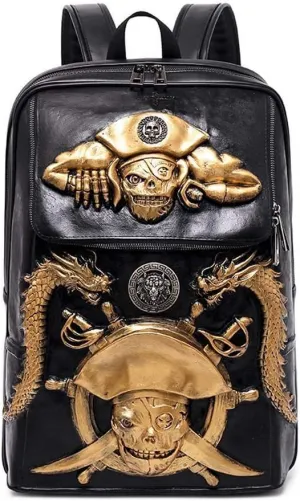 Halloween Skull Backpack 3D Pirate Captain 14" Laptop Computer Handbags Knapsack