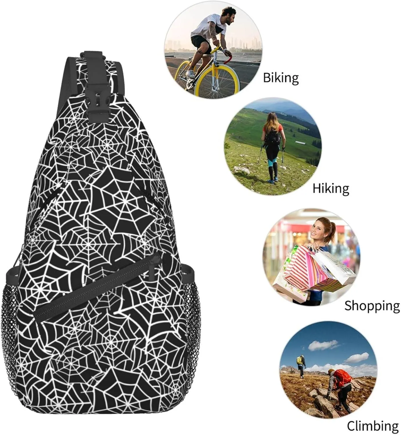 Halloween Spider Web Crossbody Bags Cross Men Chest Bag Adjustable Sling Backpack Shoulder Bag For Women Cycling Travel Sport Hiking