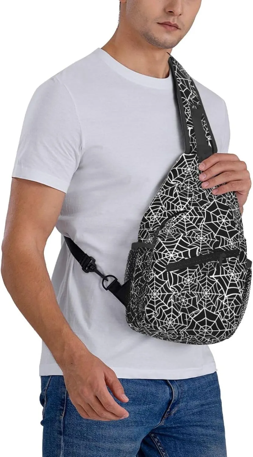 Halloween Spider Web Crossbody Bags Cross Men Chest Bag Adjustable Sling Backpack Shoulder Bag For Women Cycling Travel Sport Hiking