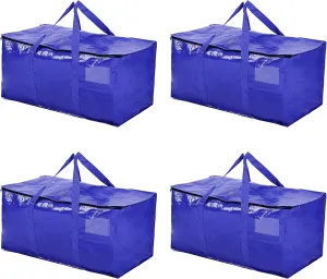 Hamna Collection Heavy Duty 4 Extra Large Blue Moving Bags With Handles, Zippers & Laundry Bag, Waterproof Storage Totes, Alternative to Box and Bin