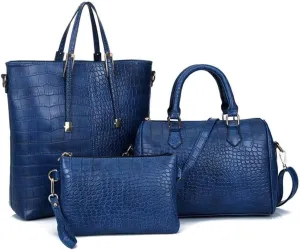 Handbag for Women Leather Shoulder Crocodile Print Top-handle Work Crossbody Purse Shopper Satchel 3Pcs Set