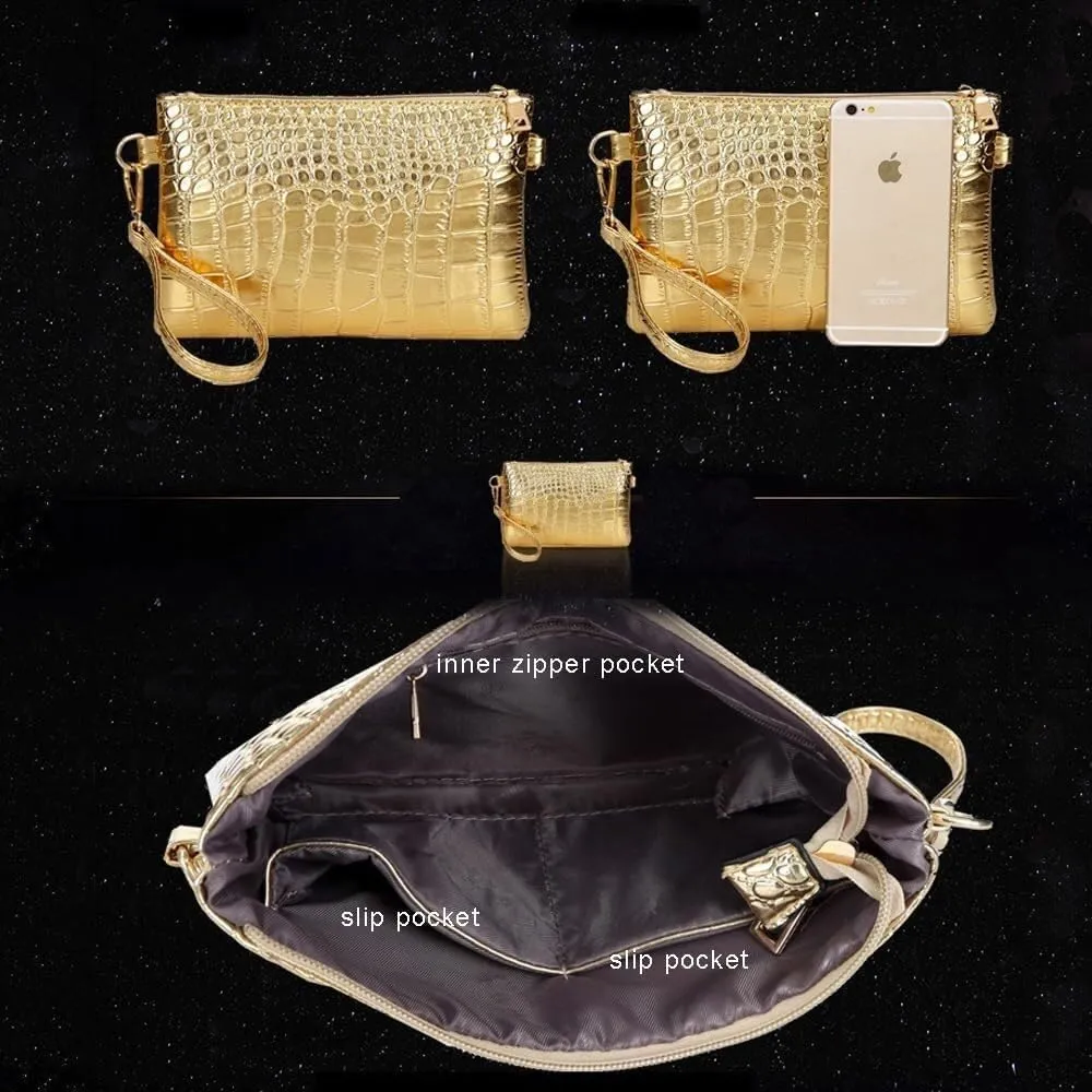 Handbag for Women Leather Shoulder Crocodile Print Top-handle Work Crossbody Purse Shopper Satchel 3Pcs Set