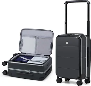 Hanke 20 Inch Top Open Carry On Luggage with Wheels Hard Shell Suitcases TSA Approved Luggage for Travel Carry On Bag Hardside Wide Hanlde Luggage(Jet Black)