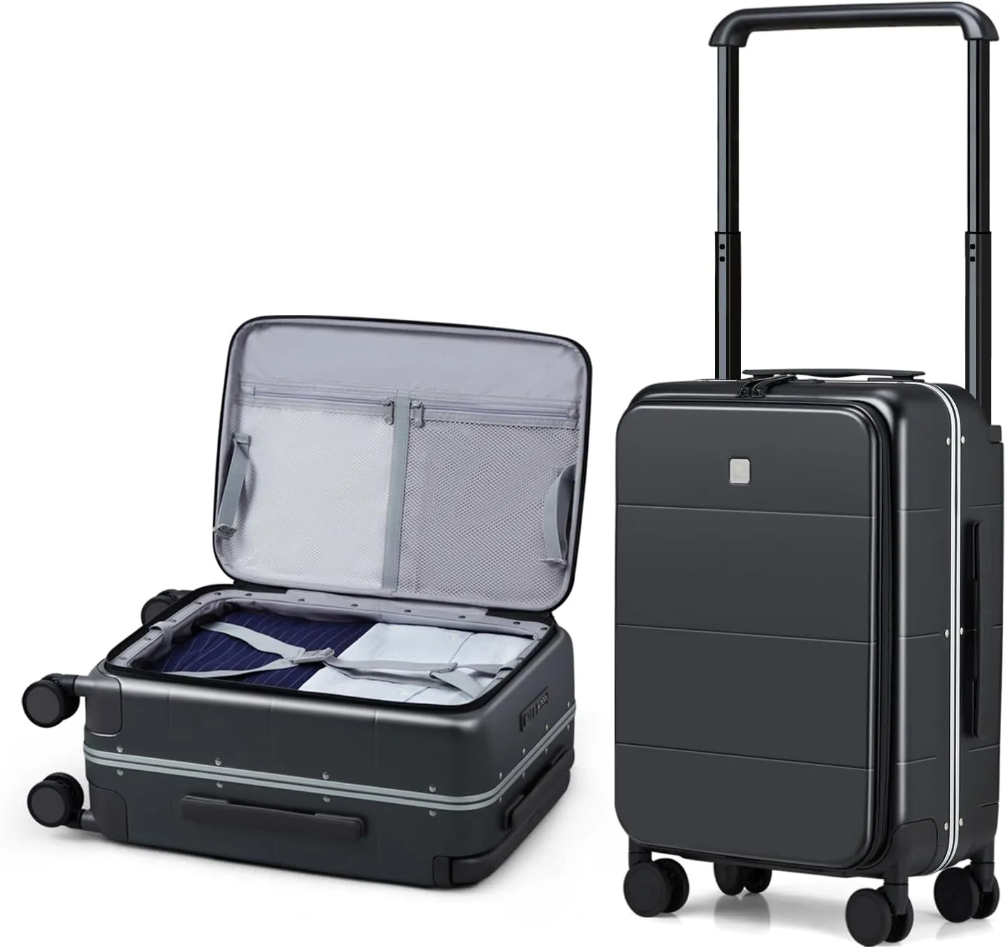 Hanke 20 Inch Top Open Carry On Luggage with Wheels Hard Shell Suitcases TSA Approved Luggage for Travel Carry On Bag Hardside Wide Hanlde Luggage(Jet Black)
