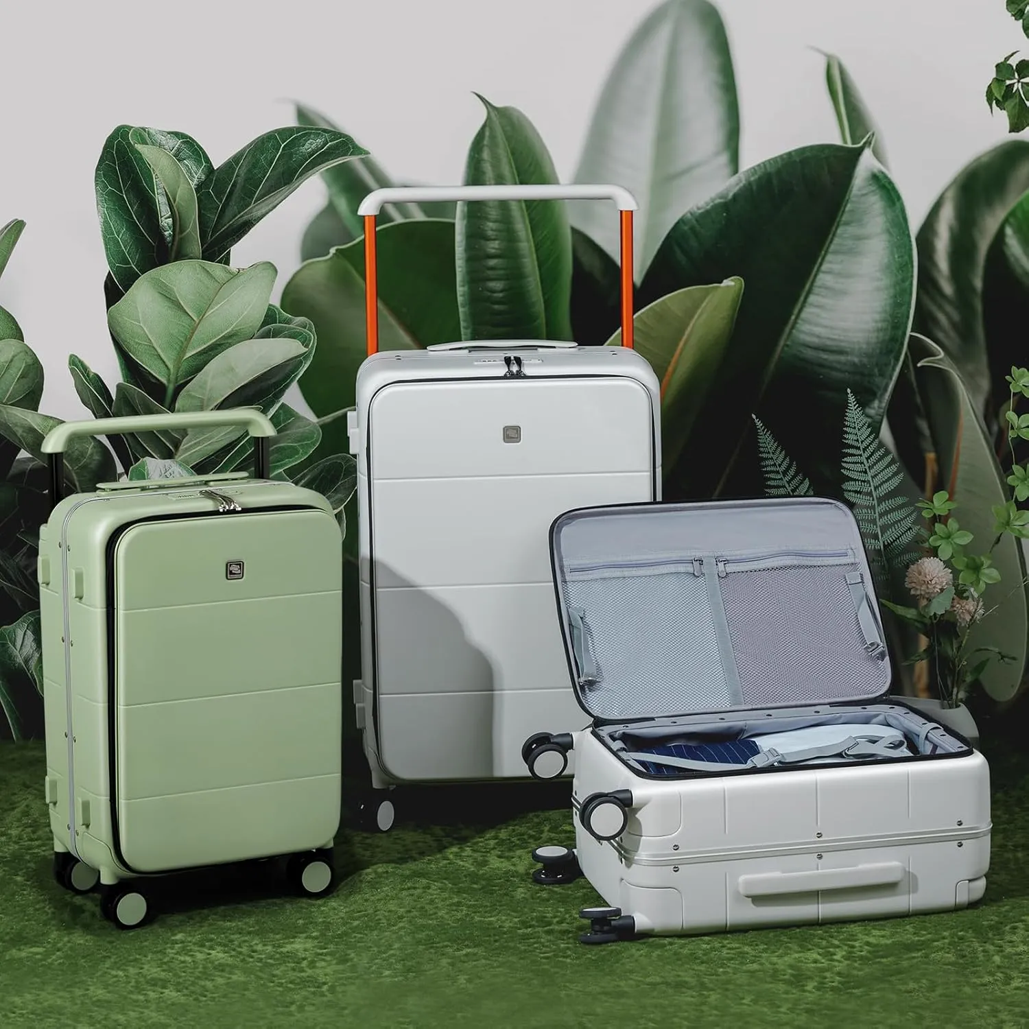 Hanke Top Open 20 Inch Carry On Luggage Hard Shell Suitcases with Spinner Wheels Suitcase for Men Women TSA Travel Suit Case Lightweight Wide Handle Rolling Luggage(Bamboo Green)