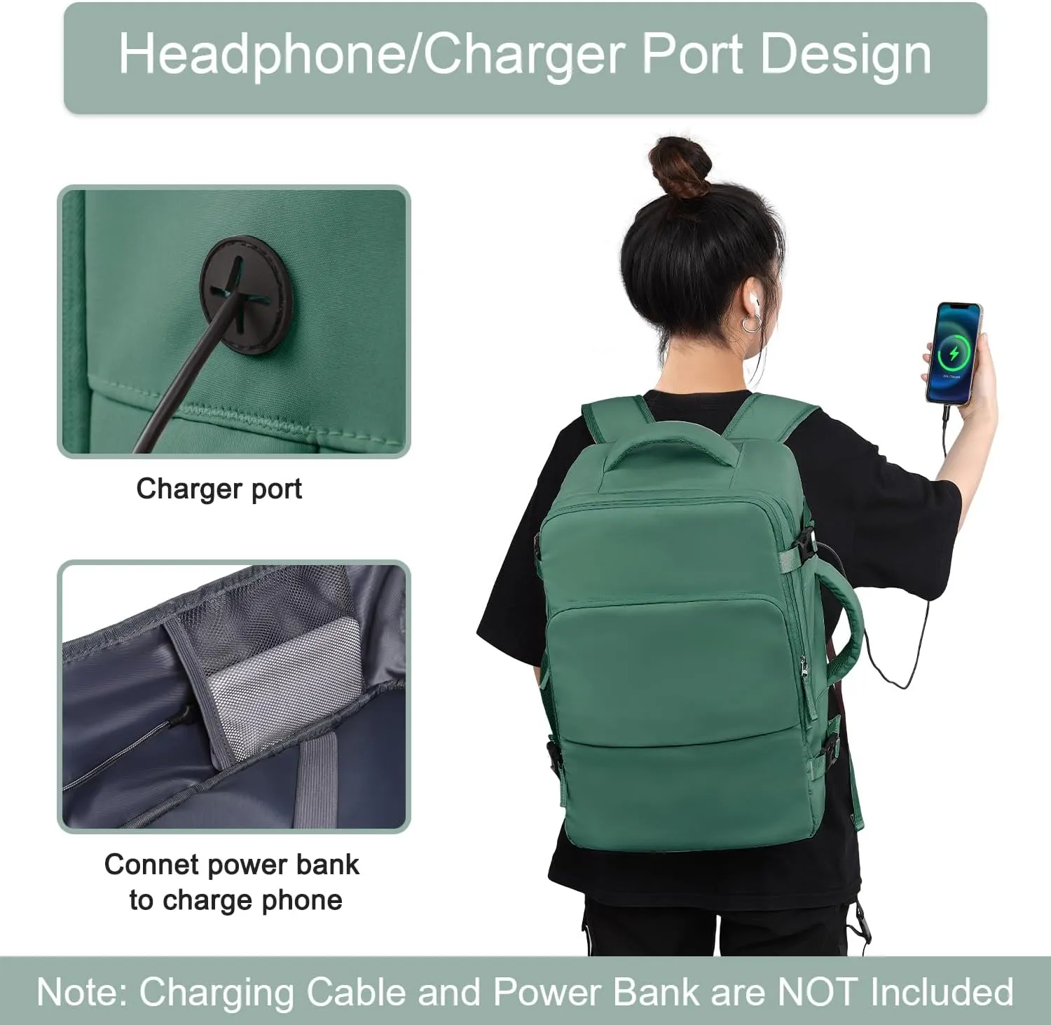 Hanples Large Travel Laptop Backpack for Women, Carry On Backpack, Hiking Backpack, Waterproof Durable Business Backpack with USB Charging Port, College Computer Bag, Fits 16 Inch Laptop