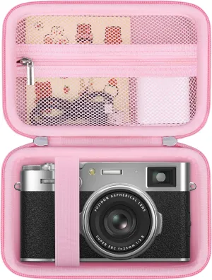 Hard Case for Fujifilm X100VI/ X100V/ X100F/ X100S Digital Camera, Fujifilm X100VI Camera Travel Storage Bag Cover Holder, Extra Zipper Mesh Pocket Fits Cable and Batteries, Pink
