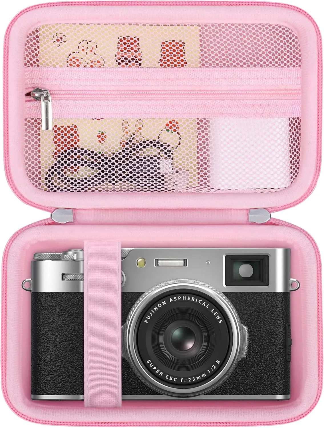 Hard Case for Fujifilm X100VI/ X100V/ X100F/ X100S Digital Camera, Fujifilm X100VI Camera Travel Storage Bag Cover Holder, Extra Zipper Mesh Pocket Fits Cable and Batteries, Pink