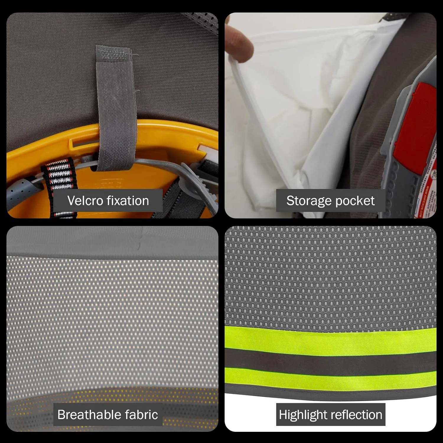 Hard Hat Sun Shade, High Visibility Sun Visor Neck Shade with Reflective Strip, Full Brim, Man & Woman (Hard Hat Not Included), Grey, 4 Pack