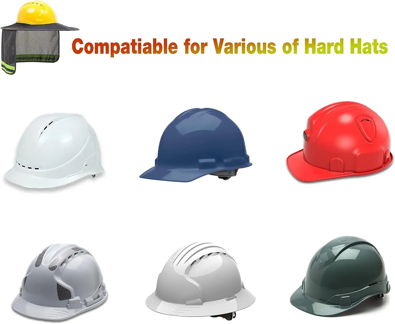 Hard Hat Sun Shade, High Visibility Sun Visor Neck Shade with Reflective Strip, Full Brim, Man & Woman (Hard Hat Not Included), Grey, 4 Pack