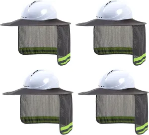 Hard Hat Sun Shade, High Visibility Sun Visor Neck Shade with Reflective Strip, Full Brim, Man & Woman (Hard Hat Not Included), Grey, 4 Pack