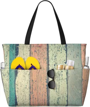 Hardwood Large Beach Tote Bag for Women Extra Large Capacity Waterproof Sandproof Pool Bag Suitable for Gym Swimming Pool Travel Groceries