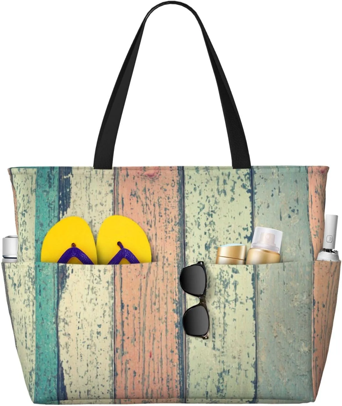 Hardwood Large Beach Tote Bag for Women Extra Large Capacity Waterproof Sandproof Pool Bag Suitable for Gym Swimming Pool Travel Groceries