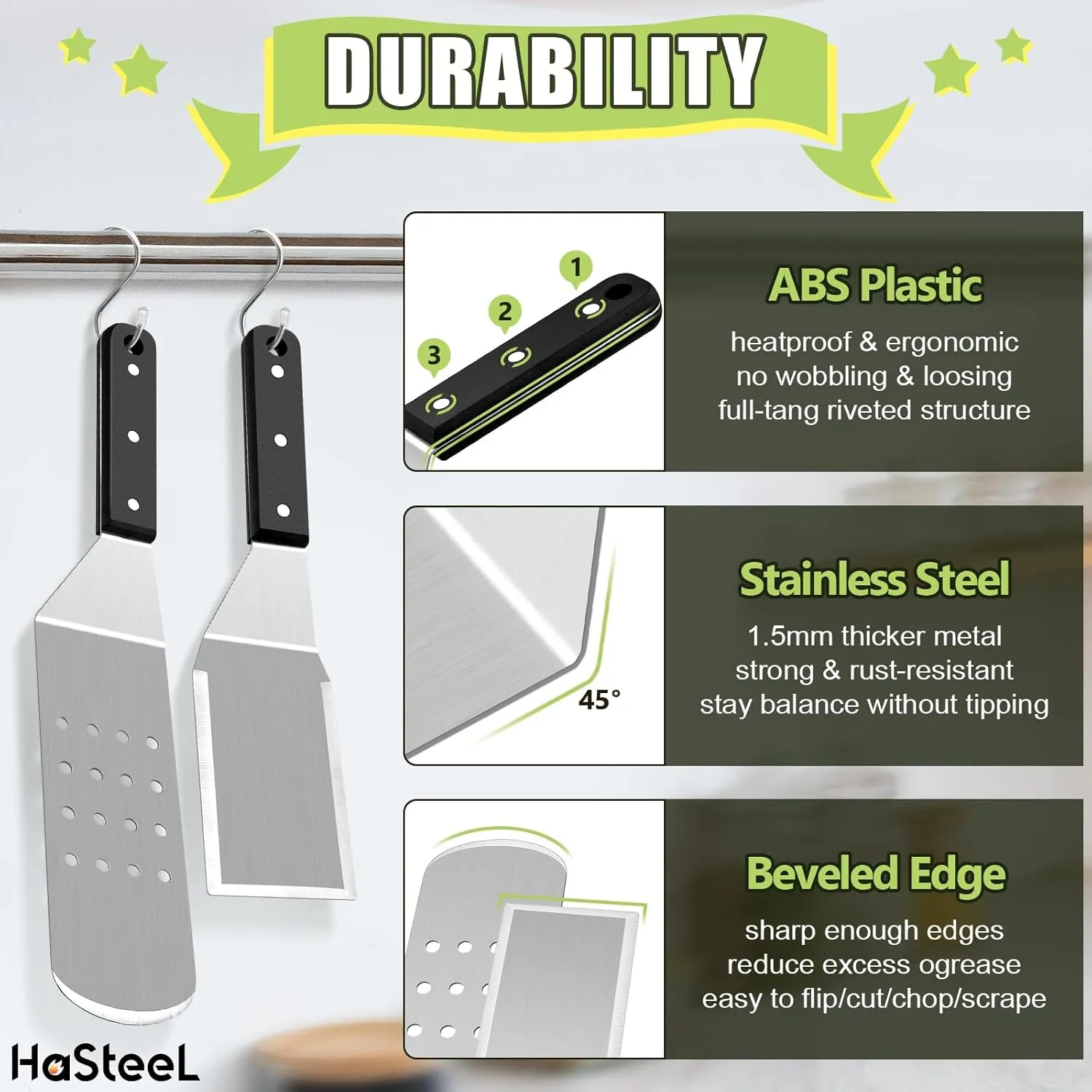 HaSteeL Griddle Accessories Kit of 16, Professional Stainless Steel Griddle Spatula Tools in Storage Bag, Heavy Duty Metal Spatulas/Chopper/Burger Press/Melting Dome for Teppanyaki Flat Top BBQ Grill