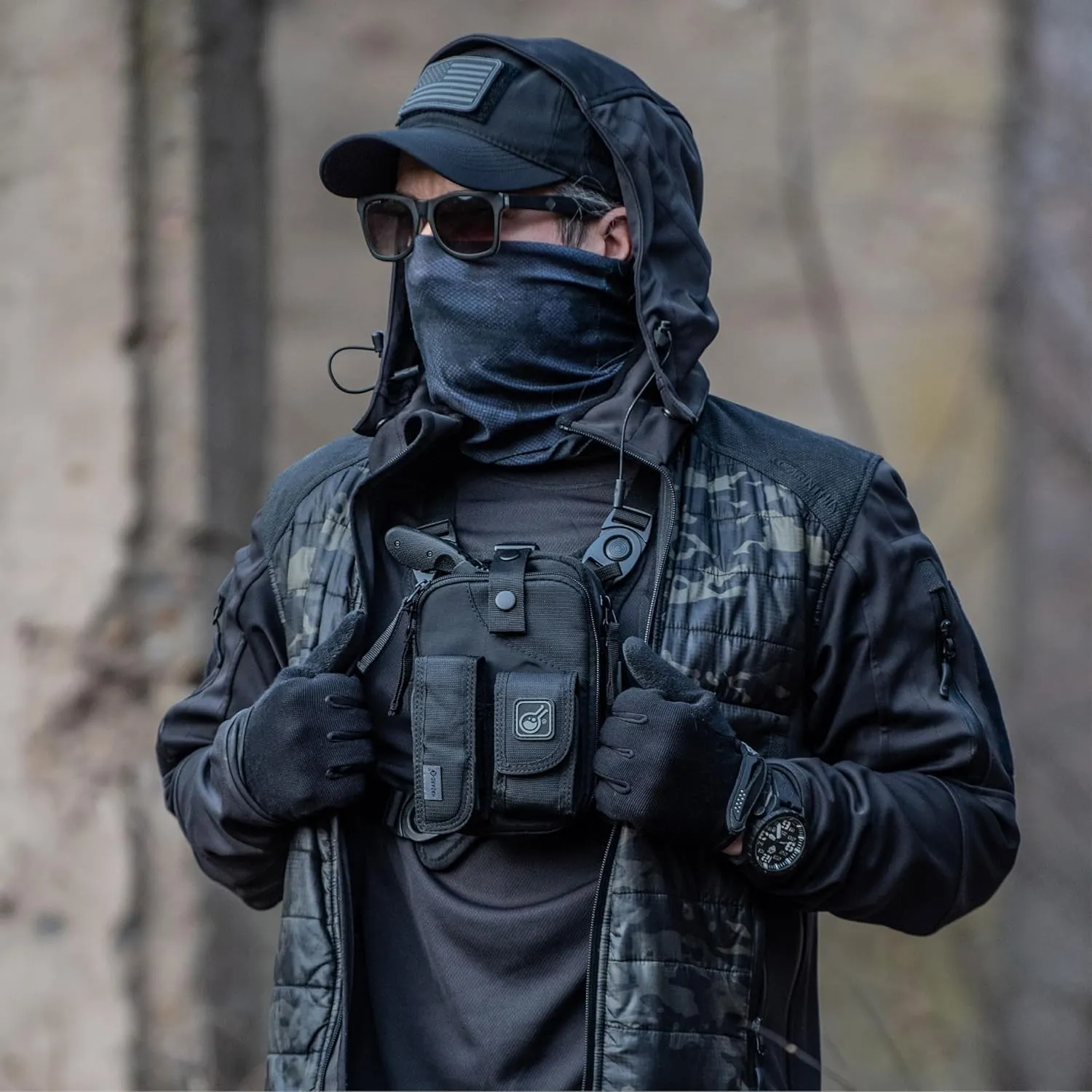 Hazard 4 Covert RG Multi-Configuration Small Pack System - Escape Chest Pack, Loader Chest Pack, Covert Anatomic RG Padded Deluxe Shoulder Harness - Tool Kit, Camera, Cycling, Flashlight - Black
