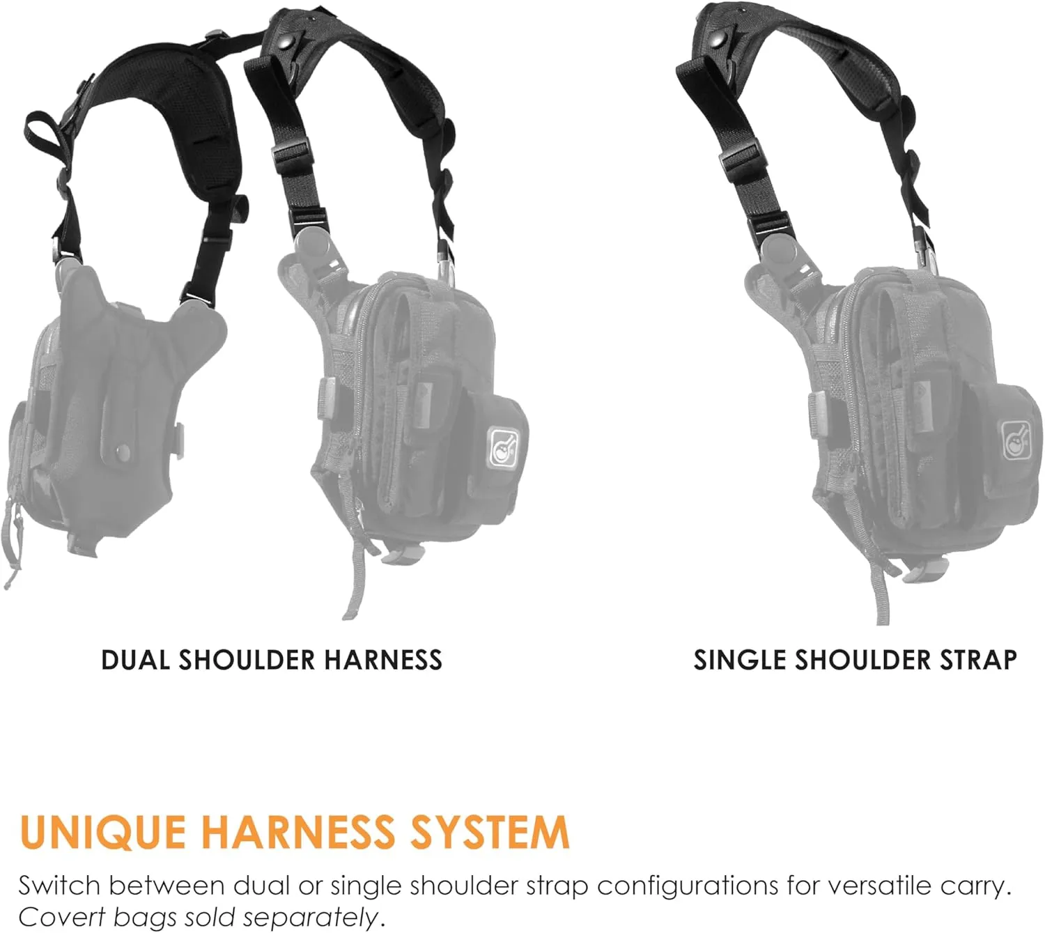 Hazard 4 Covert RG Multi-Configuration Small Pack System - Escape Chest Pack, Loader Chest Pack, Covert Anatomic RG Padded Deluxe Shoulder Harness - Tool Kit, Camera, Cycling, Flashlight - Black