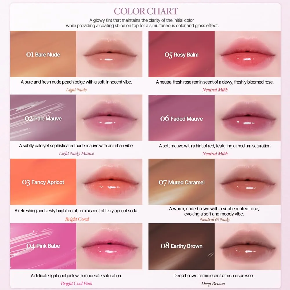 Heart Percent Dote On Mood One Way Glowy Tint, Glass-like High Shine Glossy Finish w/Long-Lasting Luminous Color Lip Stain for Glowy Look, #08. Earthy Brown