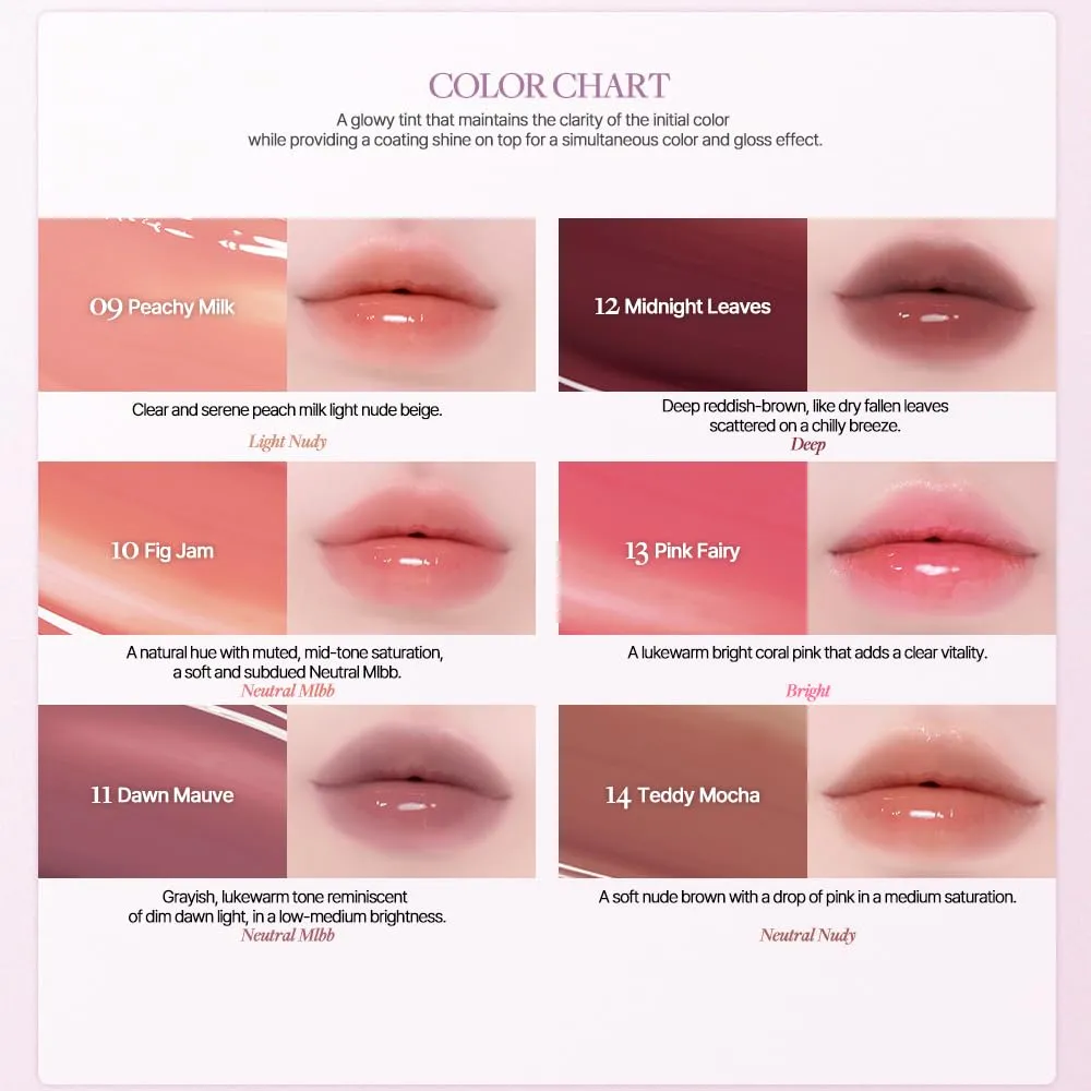 Heart Percent Dote On Mood One Way Glowy Tint, Glass-like High Shine Glossy Finish w/Long-Lasting Luminous Color Lip Stain for Glowy Look, #08. Earthy Brown