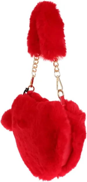 Heart Purse for Women Faux Fur Purse Winter Plush Shoulder Bag Heart-Shaped Bag Womens Lovely Heart Handbag(Red)