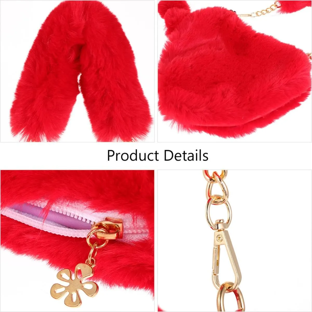 Heart Purse for Women Faux Fur Purse Winter Plush Shoulder Bag Heart-Shaped Bag Womens Lovely Heart Handbag(Red)