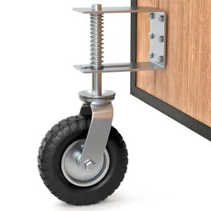 Heavy Duty Fence Gate Wheel - 8-inch Gate Wheels for Wooden or Metal Gate - Spring Loaded Farm Caster Support Wheel with Suspension for Swing Rolling Metal Tube Gate - Flat Free Tire - 360 Swivel