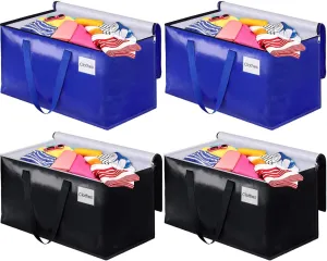 Heavy Duty Moving Bags, Extra Large Moving Supplies, Collapsible Storage Bags with Zipper & Tag Pockets, Packing Bags, Moving Boxes & Storage Totes for Clothes, 93L, 4 Packs